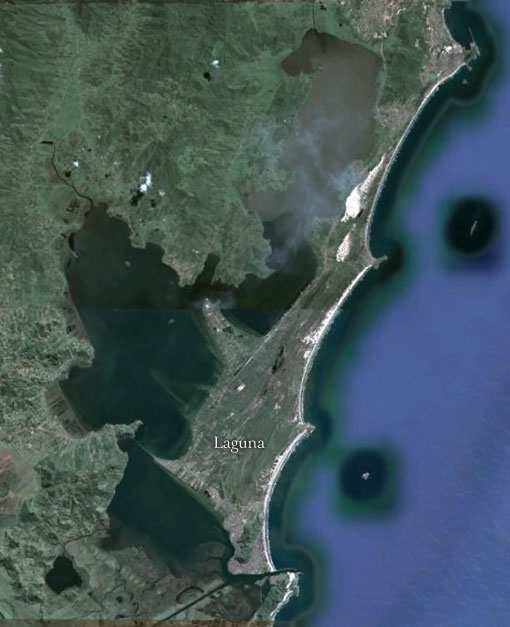 Cordão Litoral formando Laguna - Imagem: Google Earth Cordão Litoral formando Laguna - Imagem: Google Earth
